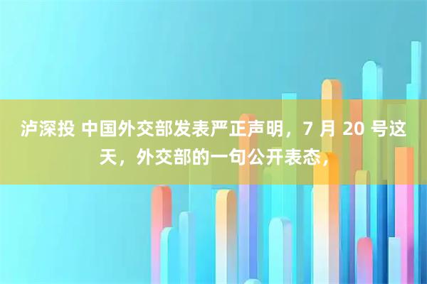 泸深投 中国外交部发表严正声明，7 月 20 号这天，外交部的一句公开表态，